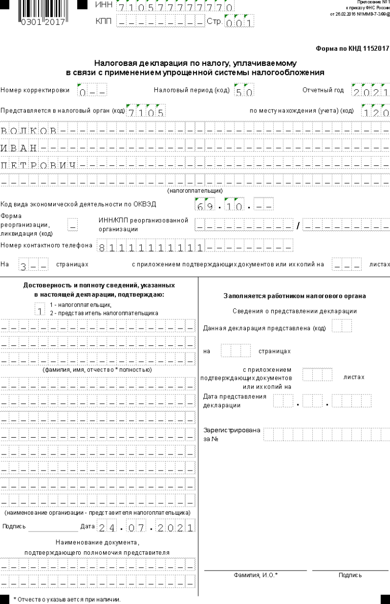 Декларация усн образец заполнения 2022