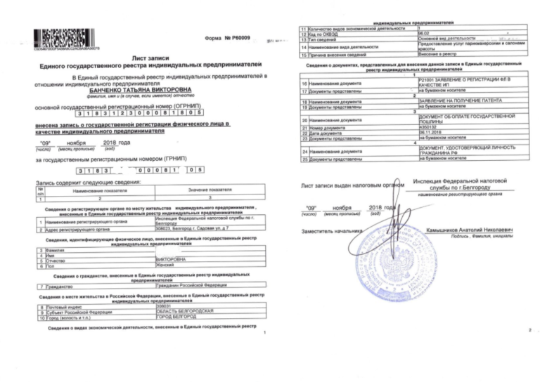 Свидетельство ип образец