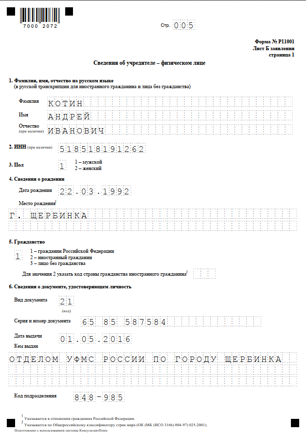 форма Р11001 пример заполнения форма Р11001 пример заполнения